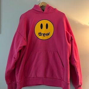 drew house hot pink hoodie with yellow smiley